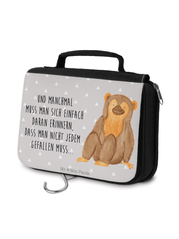 Mr. & Mrs. Panda Beauty Case Affe mit Spruch in Grau Pastell