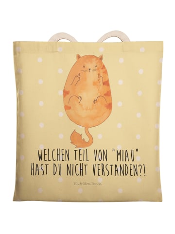 Mr. & Mrs. Panda Einkaufstasche Katze Mittelfinger mit Spruch in Gelb Pastell