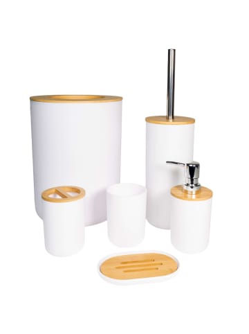 Intirilife Badezimmer Zubehör 6 tlg. Set mit Zahnputzbecher Toilettenbürste in Weiß