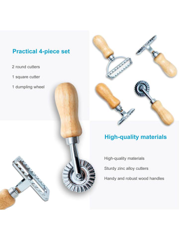 Intirilife 4-teiliges Ravioli Ausstecher Set Pasta Stempel und Nudelrad in Silber - Braun