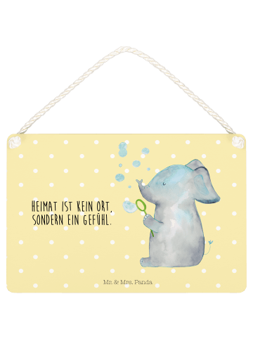 Mr. & Mrs. Panda Schild Elefant Seifenblasen mit Spruch in Gelb Pastell