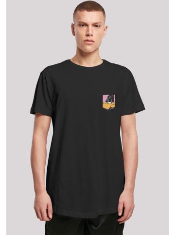 F4NT4STIC Long Cut T-Shirt Looney Tunes Daffy Duck Face Faux Pocket in schwarz