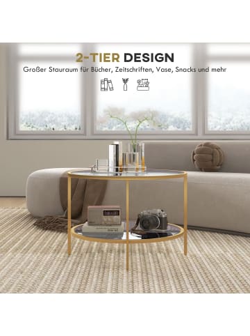 HOMCOM Beistelltisch in Gold 60L x 60B x 43H cm