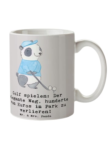 Mr. & Mrs. Panda Becher Golf Eleganz mit Spruch in Grau Pastell