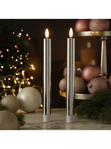 MARELIDA 2x LED Stabkerzen Tafelkerzen H: 25cm in silber glänzend