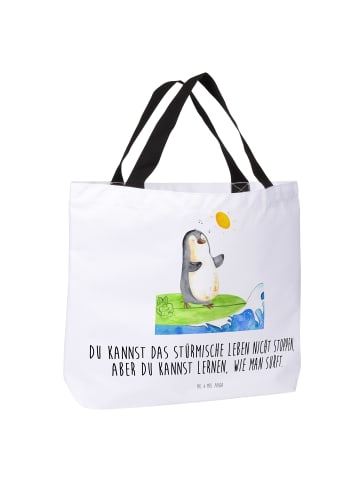 Mr. & Mrs. Panda Shopper Pinguin Surfer mit Spruch in Weiß