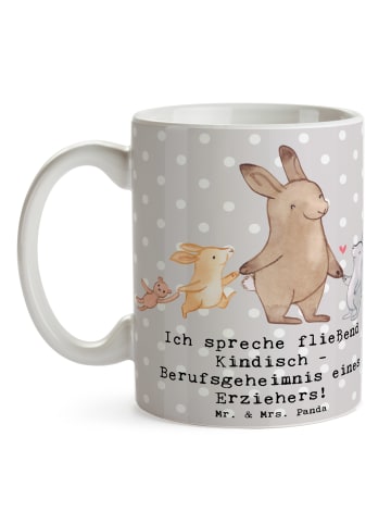Mr. & Mrs. Panda Kaffeebecher Erzieher Kindisch mit Spruch in Grau Pastell