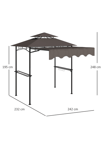 Outsunny Grillpavillon 242L x 149B x 248H cm Kaffee
