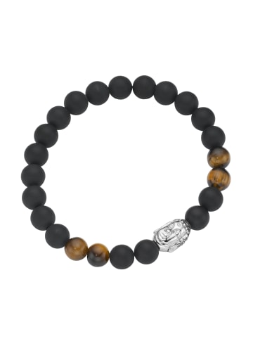 Giorgio Martello Milano Armband Mit Buddha-Kopf, Tigerauge Und Achat Kugeln in Schwarz