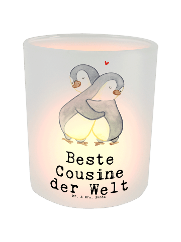 Mr. & Mrs. Panda Teelicht Glas Pinguin Beste Cousine der Welt mi... in Transparent