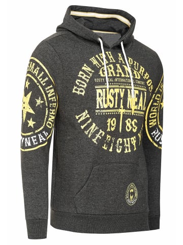 Rusty Neal Streetwear Kapuzen-Pullover mit Prints in Anthrazit