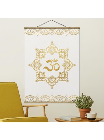 WALLART Stoffbild - Mandala OM Illustration Ornament weiß gold in Gold