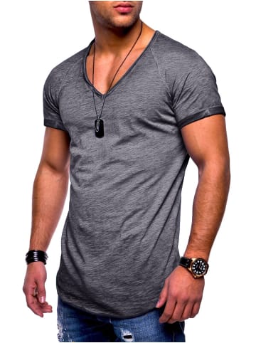 behype T-Shirt - BHSOLIN Basic Kurzarm Oversized Shirt V-Ausschnitt in Dunkelgrau