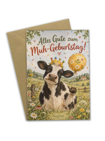 Mr. & Mrs. Panda Geburtstagskarte Kuh Cottagecore Design mit Spruch in Weiß