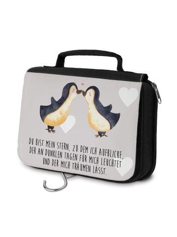 Mr. & Mrs. Panda Kulturtasche Pinguin Liebe mit Spruch in Grau Pastell