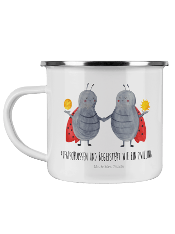 Mr. & Mrs. Panda Camping Emaille Tasse Sternzeichen Zwilling mit... in Weiß