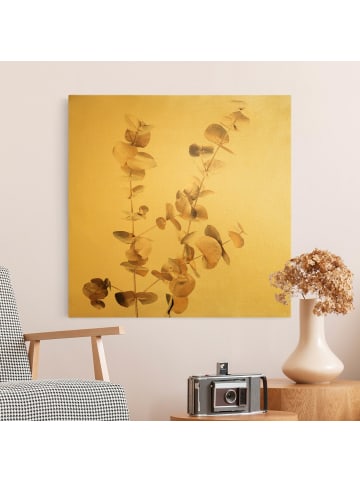 WALLART Leinwandbild Gold - Goldene Eukalyptuszweige in Gold