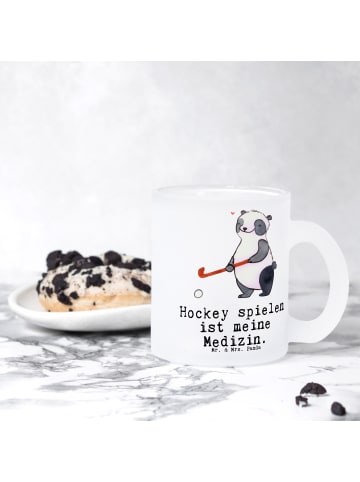 Mr. & Mrs. Panda Becher Panda Hockey spielen mit Spruch in Transparent