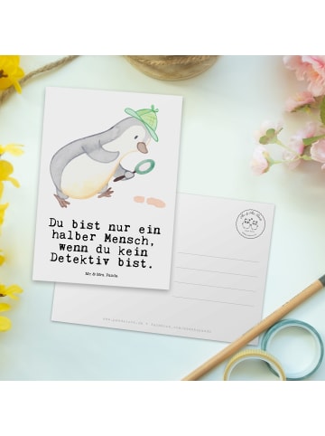 Mr. & Mrs. Panda Postkarte Detektiv Herz mit Spruch in Weiß