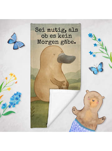 Mr. & Mrs. Panda Strandtuch Schnabeltier Mut Design mit Spruch in Weiß