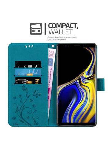 cadorabo Hülle für Samsung Galaxy NOTE 9 Blumen Design in FLORAL BLAU