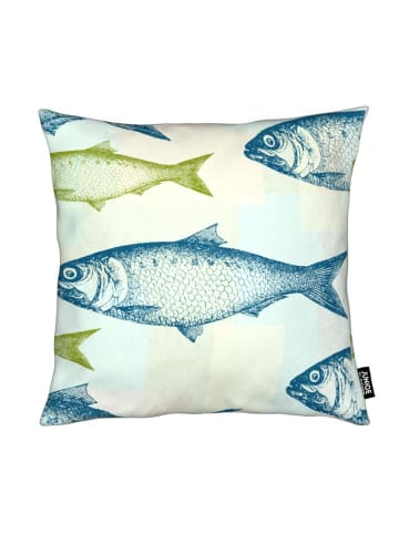 Juniqe Kissen "Vintage Fish" in Blau & Cremeweiß