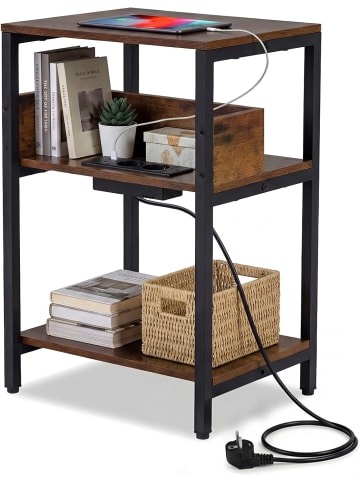 COSTWAY Beistelltisch mit Ladestation in Hellbraun