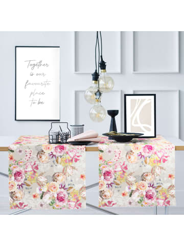 APELT Baumwollmischung Tischläufer Season in grau-rosa