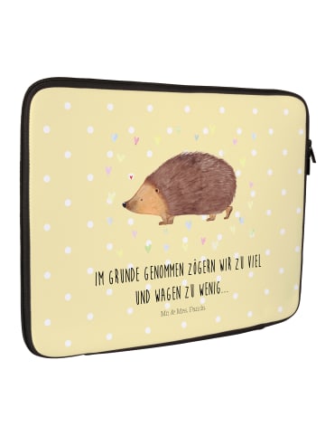 Mr. & Mrs. Panda Laptop Tasche Igel Herzen mit Spruch in Gelb Pastell