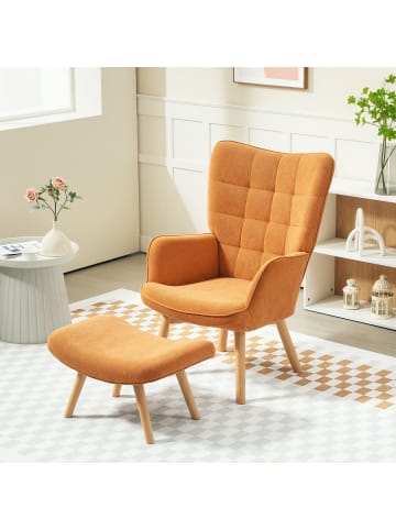 HOMCOM Ohrensessel mit Hocker in Braun 72L x 80B x 101H cm