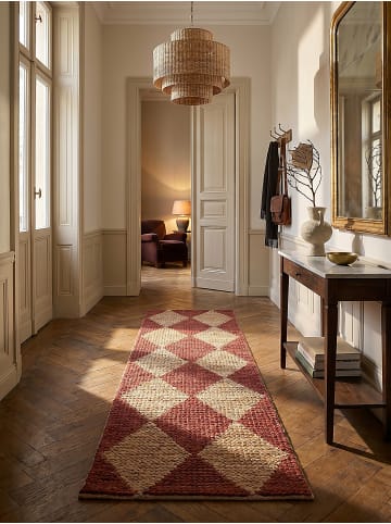 KADIMA DESIGN Naturfaser-Teppich Handgewebt BAIN Rauten Muster Wohnzimmer Modern in Terrakotta