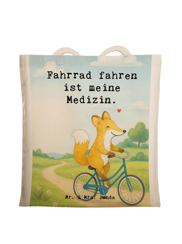Mr. & Mrs. Panda Tote Bag Fuchs Fahrrad fahren Design mit Spruch in Weiß