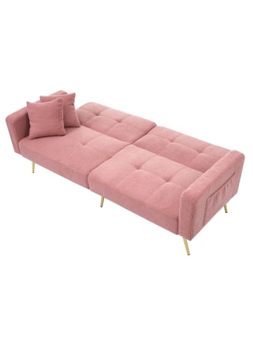 ABRIHOME 2 Sitzer Sofa in Rosa mit Bettfunktion goldenen Beinen und Seitentaschen