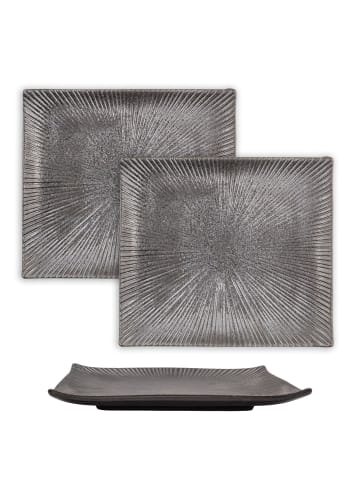 Intirilife Sushi Platte Servier Teller aus Porzellan 26 x 23.4 x 3.8 cm in 2x Schwarz