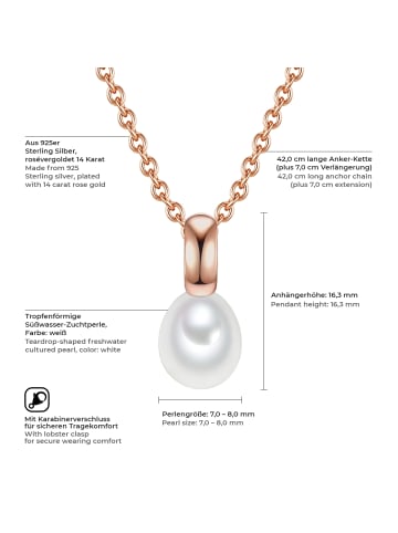 Valero Pearls Kette mit Anhänger Sterling Silber roségold Süßwasser-Zuchtperle weiß in roségold