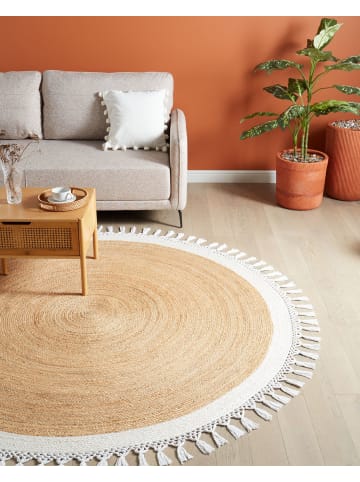 Beliani Geflochtener Teppich MARTS in Beige/Weiß - (W) 200 x (L) 200 cm