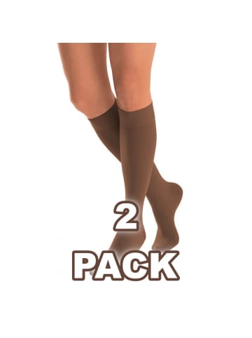 COFI 1453 Damen 2er Kniestrümpfe Lycra-Kniesocken mit 60 DEN Onesize in Tan
