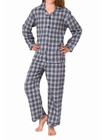 NORMANN langarm Flanell Schlafanzug Pyjama Karo zum durchknöpfen - 77626 in grau