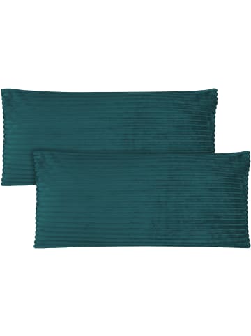 Aspero 2 Kissenbezüge aus Streifen-Flanell 40x80 cm Mendoza in Petrol