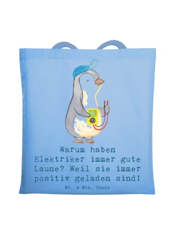 Mr. & Mrs. Panda Shopping Tasche Positiver Elektriker mit Spruch in Sky Blue