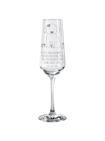 Mr. & Mrs. Panda Sektglas Hund Dame mit Spruch in Transparent