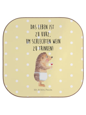 Mr. & Mrs. Panda Untersetzer Igel Wein mit Spruch in Gelb Pastell