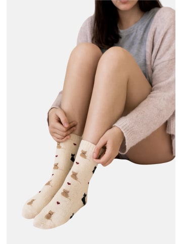 Yuhu Damen Wollsocken mit Katzenmotiv im 6er Pack in Mehrfarbig