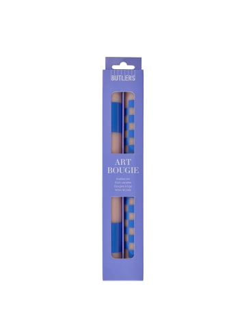 Butlers Butlers Stabkerze ART BOUGIE Checker 2er-Set in Blau / Beige
