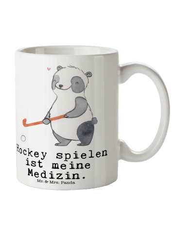Mr. & Mrs. Panda Becher Panda Hockey spielen mit Spruch in Weiß