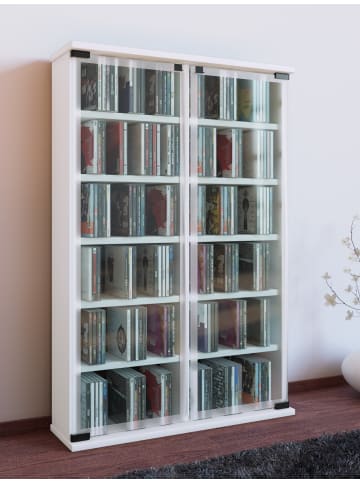 VCM  Holz CD DVD Stand Regal Schrank Galerie Glastür in Weiß