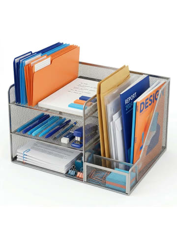 relaxdays Schreibtisch Organizer in Silber – (B)37 x (H)23,5 x (T)30,5 cm