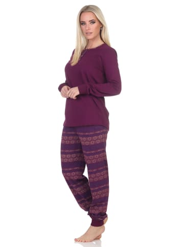 NORMANN Langarm Schlafanzug Pyjama Bündchen Ethnolook - 87075 in beere