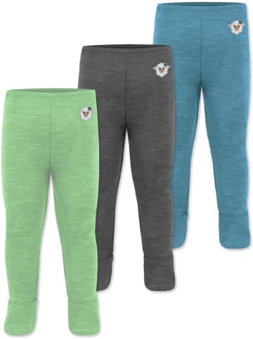 Normani Outdoor Sports 3er Pack Baby Merino Unterhose mit Füßen in Blau/Anthrazit/Grün