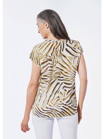 GOLDNER Kurzgröße:  Bluse mit Alloverdruck, Rundhals in beige / gemustert